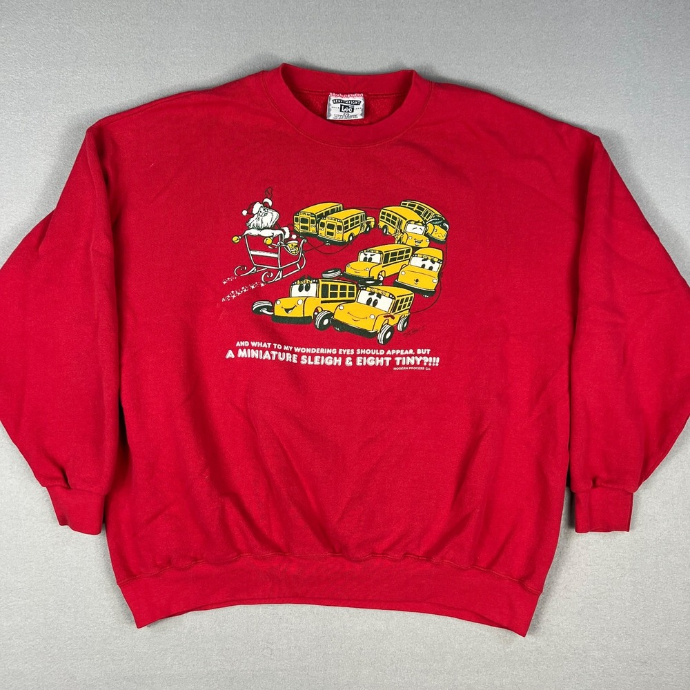 VTG Santa School Bus Christmas Sweatshirt Mens 2XL Red‎ Lee Heavyweight 1990s